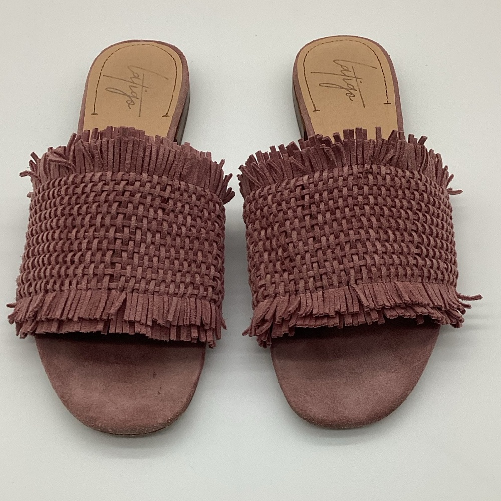 2109. Latigo Mauve Fringe Basket Weave Slide